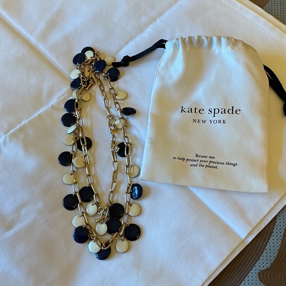 kate spade gold-tone necklace with navy blue and cream enamel discs - Picture 5 of 5